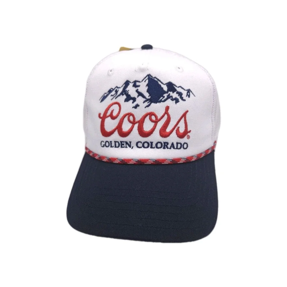 Coors Mad Engine Hat Trucker Snapback White Blue Mesh USA Patriotic Rope Cap‎